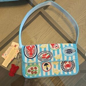 Viral beaded coastal scene handbag